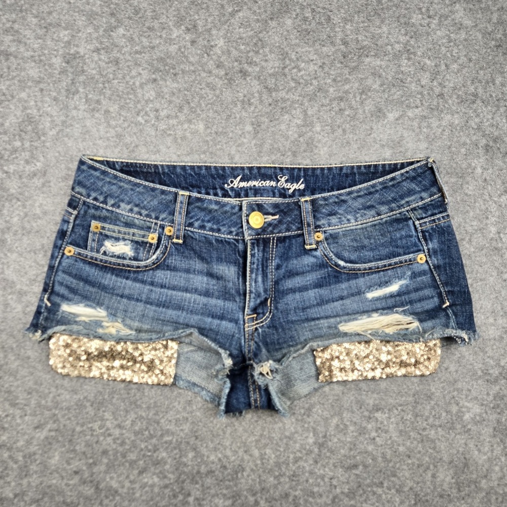 American Eagle Shorts Women's Size 6 Regular Cut Off Distressed Low Rise Sequins